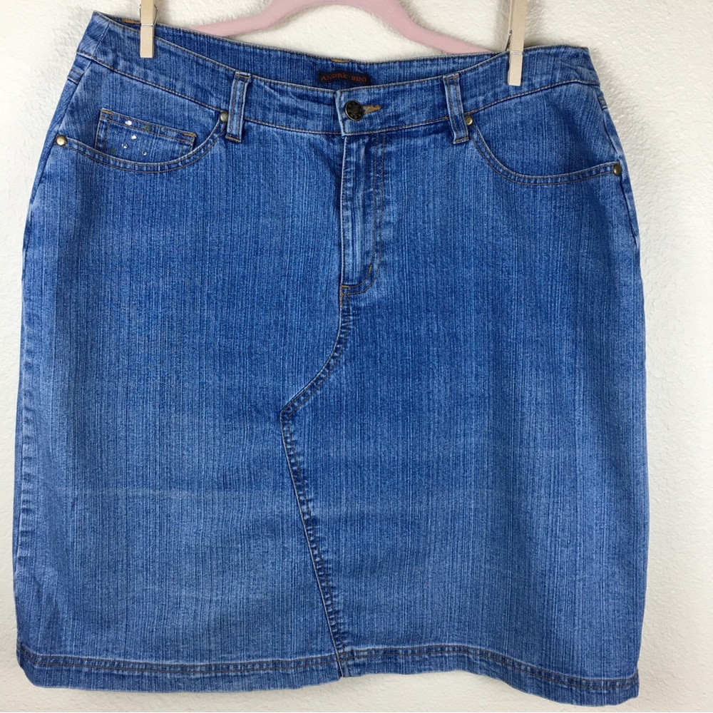 Andre Bini Women's Stretch Denim Jeans Skirt with Bling Pocket Detail Size 12